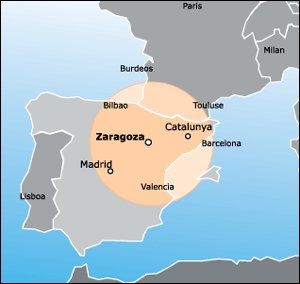 Por su ubicacin privilegiada, Zaragoza, se ha convertido en un importante centro distribuidor de mercancas.